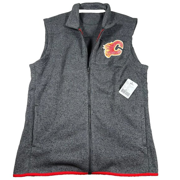 Antigua Other - Antigua Mens Large Heather Gray Calgary Flames Logo Full-Zip NHL Hockey Vest NWT